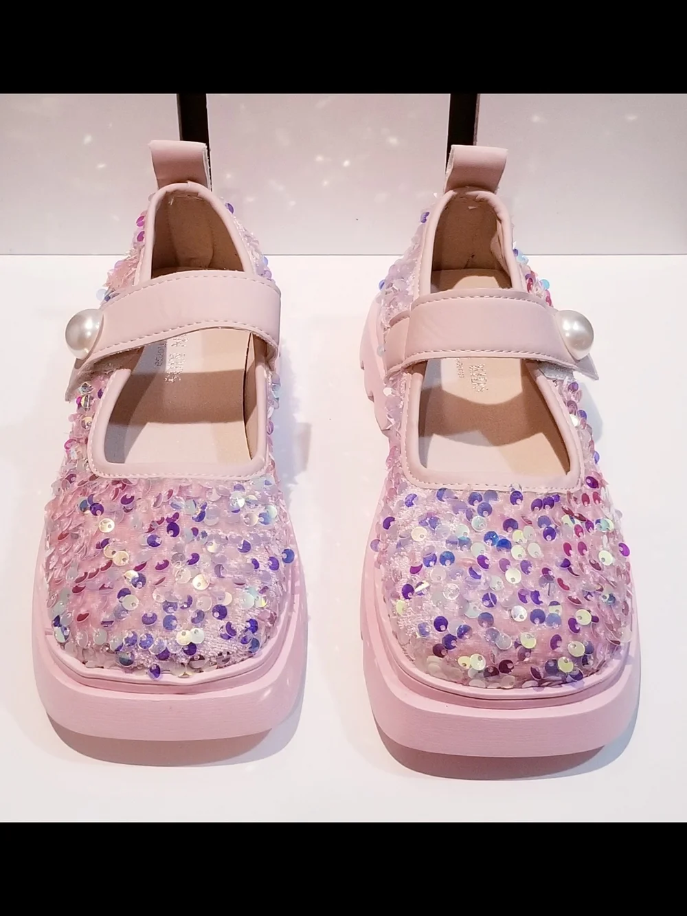 SHEIN Pink Sequin Strap Chunky Shoes